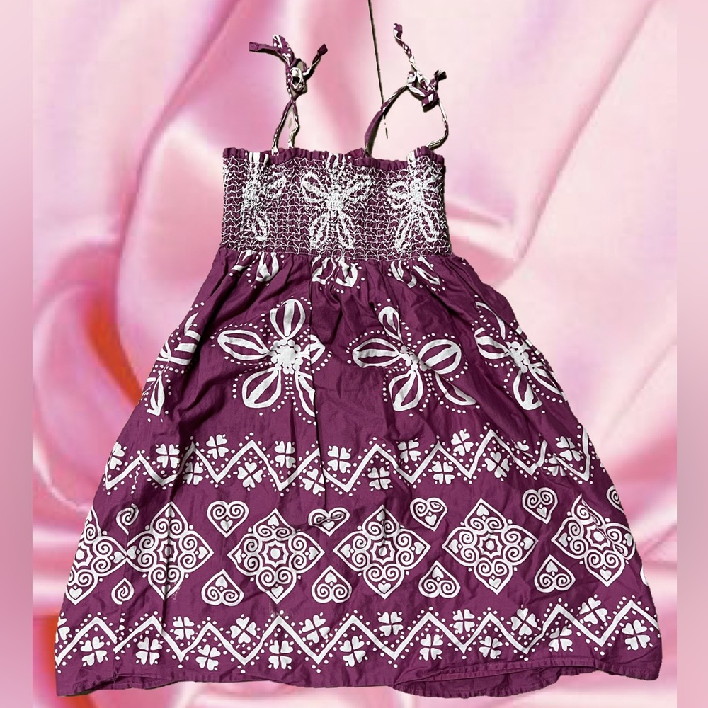 2009 near vintage old navy summer dress boho purple patterned tie straps large